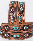 OHLAY Beautifully hand tooled Genuine American Leather Belt Men and Women Painted