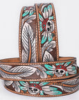 OHLAY Beautifully hand tooled Genuine American Leather Belt Men and Women Hand Painted