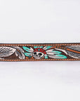 OHLAY Beautifully hand tooled Genuine American Leather Belt Men and Women Hand Painted