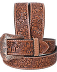 COMFYTACK Western Genuine Leather Belt for Men Women Cowboy Cowgirl Handmade Unisex Full Grain Heavy Duty Floral Tooled Belt