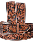 COMFYTACK Western Genuine Leather Belt for Men Women Cowboy Cowgirl Handmade Unisex Full Grain Heavy Duty Floral Tooled Belt