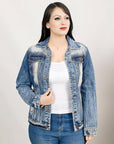 ADJKT029 Genuine leather Hand tooled hand carved Women 100% cotton Denim jacket dress ladies girl
