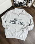 Unisex Quarter Zip Sweatshirt Vintage Sublimation Patterning In White Or Ash Grey
