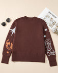 Brown Cowgirl Fashion Print Casual Sweater