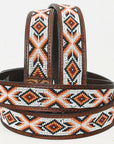 HILASON Hand-Tooled Western Leather Belt with Beadwork