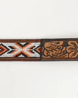HILASON Hand-Tooled Western Leather Belt with Beadwork