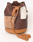 American Darling Bucket Hand Tooled Hair On Genuine Leather Women Bag Western Handbag Purse