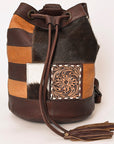 American Darling Bucket Hand Tooled Hair On Genuine Leather Women Bag Western Handbag Purse