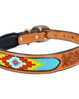 HILASON Western Beaded Hand Tooled Strong Genuine Leather Dog Collar Tan