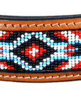 HILASON Western Beaded Hand Tooled Strong Genuine Leather Dog Collar Tan