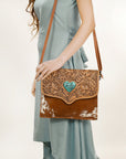 ADBG1389 American Darling Hand Tooled Hair On Genuine Leather Women Bag Western Handbag Purse