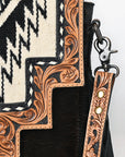 American Darling Messenger Bag for Women, Hand Tooled Floral Leather, Hair-On Cowhide, Woven Saddle Blanket, Genuine Leather