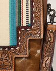 American Darling Messenger Bag for Women, Hand Tooled Floral Leather, Hair-On Cowhide, Woven Saddle Blanket, Genuine Leather