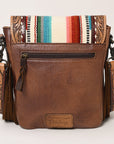American Darling Messenger Bag for Women, Hand Tooled Floral Leather, Hair-On Cowhide, Woven Saddle Blanket, Genuine Leather