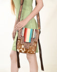 American Darling Messenger Bag for Women, Hand Tooled Floral Leather, Hair-On Cowhide, Woven Saddle Blanket, Genuine Leather