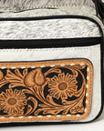 American Darling Backpack for Women, Hand Tooled Floral Leather, Hair-On Cowhide, Turquoise Concho, Genuine Western Leather