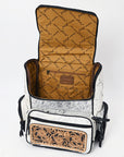 American Darling Backpack for Women, Hand Tooled Floral Leather, Hair-On Cowhide, Turquoise Concho, Genuine Western Leather