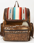 American Darling Backpack for Women, Hand Tooled Floral Leather, Hair-On Cowhide, Turquoise Concho, Genuine Western Leather