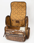 American Darling Backpack for Women, Hand Tooled Floral Leather, Hair-On Cowhide, Turquoise Concho, Genuine Western Leather