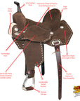14-In Flex Tree Western Buckstitch Trail Barrel Handcrafted Leather Saddle For Endurance