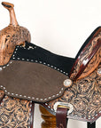 15 In Hilason Flex Tree Western Horse Buckstitch Floral Trail Barrel American Leather Saddle Brown