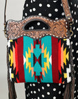 OHLAY HOBO Hand Tooled Upcycled Wool Genuine Leather women bag western handbag purse