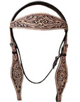 HILASON Western Horse Leather Headstall & Breast Collar Set Floral Roughout Dark Brown