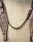 HILASON Western Horse Leather Headstall & Breast Collar Set Floral Roughout Dark Brown