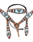 HILASON Western Horse Genuine Leather Headstall & Breast Collar Set Geometry