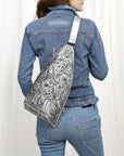 American Darling Sling Hand Tooled Genuine Leather Women Bag Western Handbag Purse