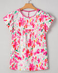 Floral Flutter Sleeve Round Neck Blouse