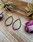 Dyed Pink Turquoise & Sterling Silver Pearl Teardrop Earrings – 3"