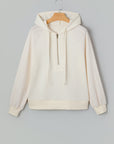 Solid Half-Zip Textured Patchwork Sleeve Hoodie