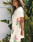 Paloma Floral Short Sleeve Split Neck Loose Mini Dress