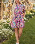 Floral V-Neck Puff Sleeve Mini Dress