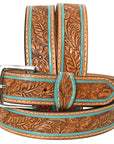 HILASON Western Genuine Leather Belt for Men Women Cowboy Cowgirl Handmade Unisex Full Grain Heavy Duty Floral Tooled Belt