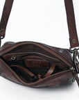 Spaghetti Western Swc166Brn Small Crossbody Vintage Handmade Drum Dyed Genuine European Cowhide Leather Women Bag Western Handbag Purse