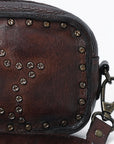Spaghetti Western Swc166Brn Small Crossbody Vintage Handmade Drum Dyed Genuine European Cowhide Leather Women Bag Western Handbag Purse