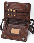 Spaghetti Western Swc193Brn Organiser Vintage Handmade Drum Dyed Genuine European Cowhide Leather Women Bag Western Handbag Purse