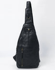Spaghetti Western Swc202Blk Sling Vintage Handmade Drum Dyed Genuine European Cowhide Leather Women Bag Western Handbag Purse