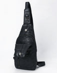 Spaghetti Western Swc202Blk Sling Vintage Handmade Drum Dyed Genuine European Cowhide Leather Women Bag Western Handbag Purse