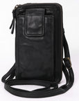 Spaghetti Western Swc213Blk Sling Vintage Handmade Drum Dyed Genuine European Cowhide Leather Women Bag Western Handbag Purse