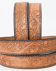 BAR H EQUINE 32 - 42 In Floral Hand Tooled Western Genuine Leather Belt Brown
