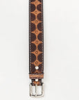 BAR H EQUINE 32 - 42 In Stylish Hand Tooled Western Genuine Leather Belt Brown
