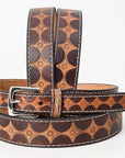 BAR H EQUINE 32 - 42 In Stylish Hand Tooled Western Genuine Leather Belt Brown