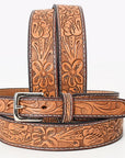 BAR H EQUINE 32 - 42 In Floral Hand Tooled Western Genuine Leather Belt Brown