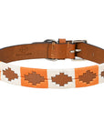 BAR H EQUINE Western Genuine Leather Dog Collar Embroidered Orange & White