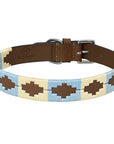 BAR H EQUINE Western Genuine Leather Dog Collar Embroidered Beige & Light Blue