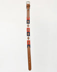 BAR H EQUINE Western Genuine Leather Dog Collar Embroidered Blue Red & White