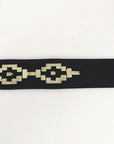 BAR H EQUINE Western Genuine Leather Men And Women Black Belt Embroidered White